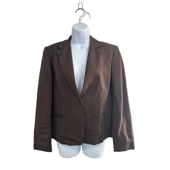 Jones New York Suit Women Brown Linen Blend Blazer Size 8‎ - Picture 1 of 12